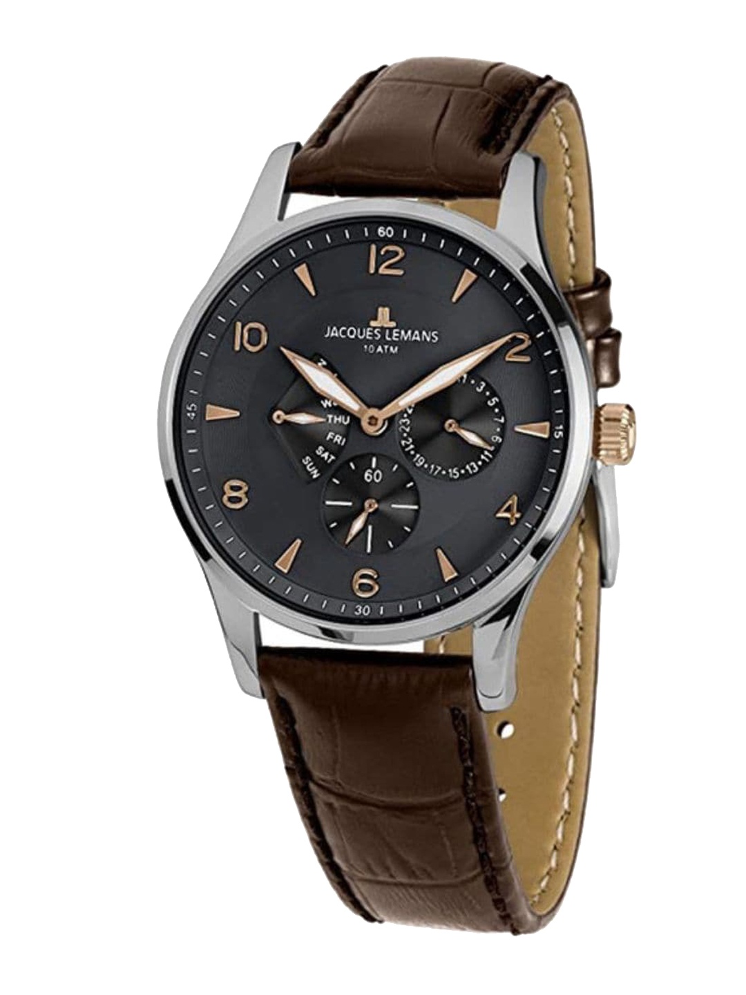

Jacques Lemans Men Leather Straps Analogue Watch 1-1827D, Black