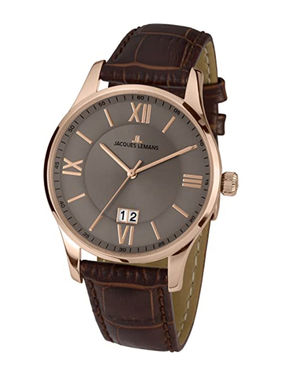 

Jacques Lemans Men Embellished Leather Straps Analogue Watch 1-1845f, Grey
