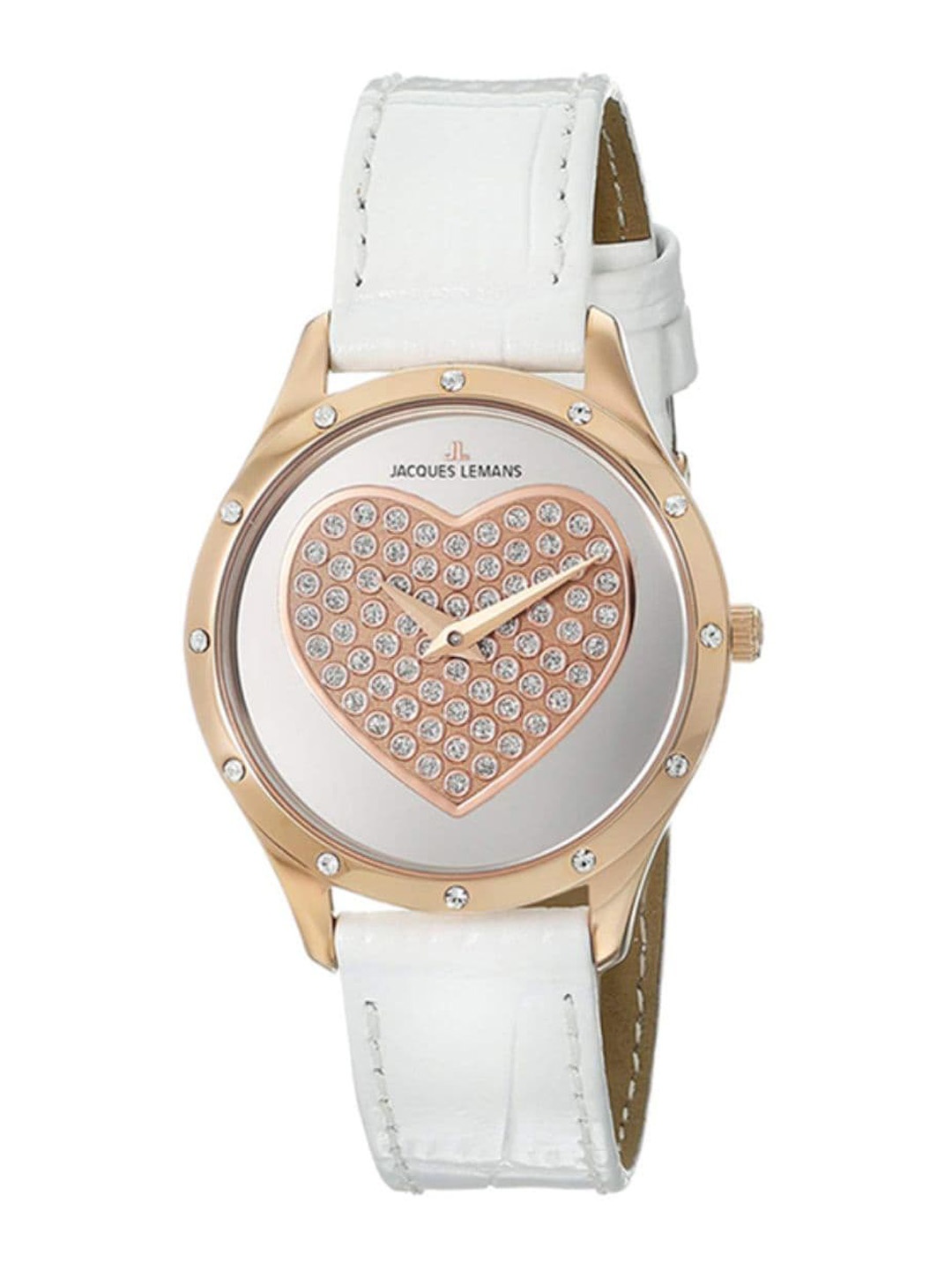 

Jacques Lemans Women Embellished Dial & Leather Straps Analogue Watch 1-1803D, Silver