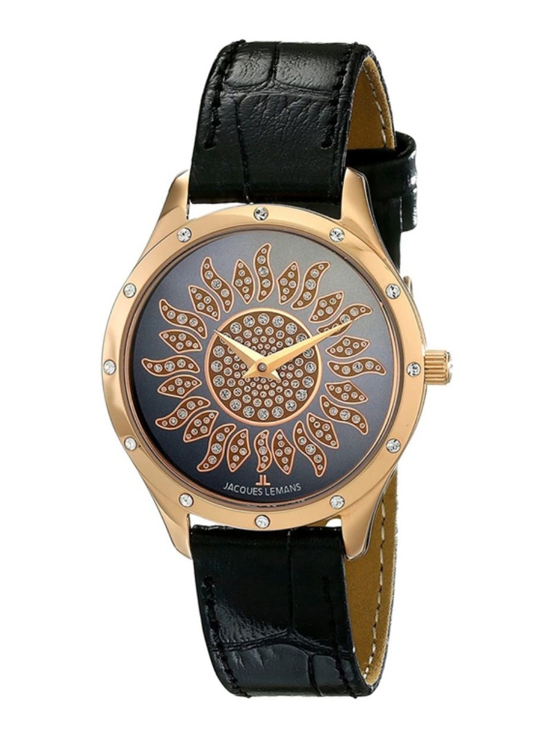

Jacques Lemans Women Embellished Leather Straps Analogue Watch 1-1803K, Black