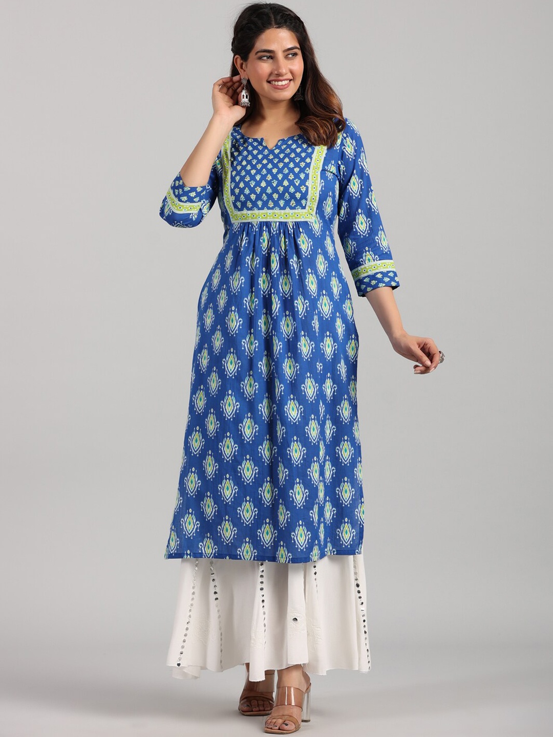 

PARCHHAI Ethnic Motifs Printed Pure Cotton Kurta, Blue