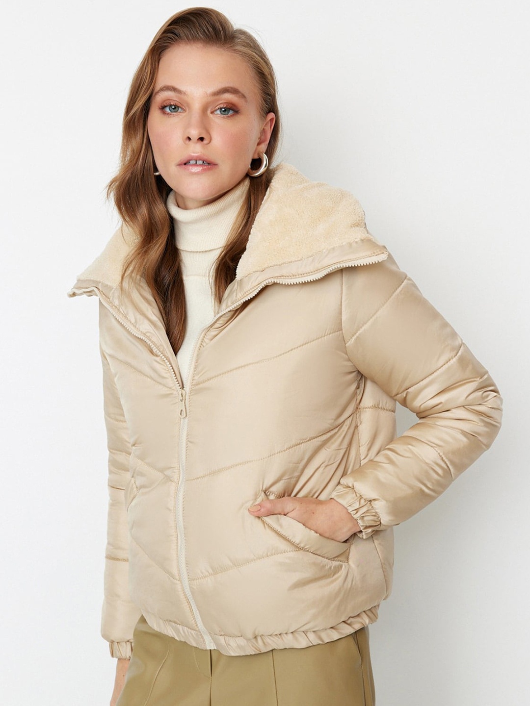 

Trendyol Women Hooded Bomber Jacket, Beige