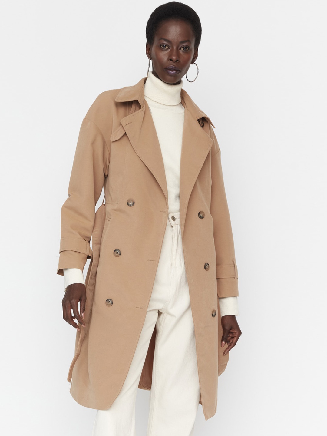 

Trendyol Knee-Length Double-Breasted Trench Coat, Beige