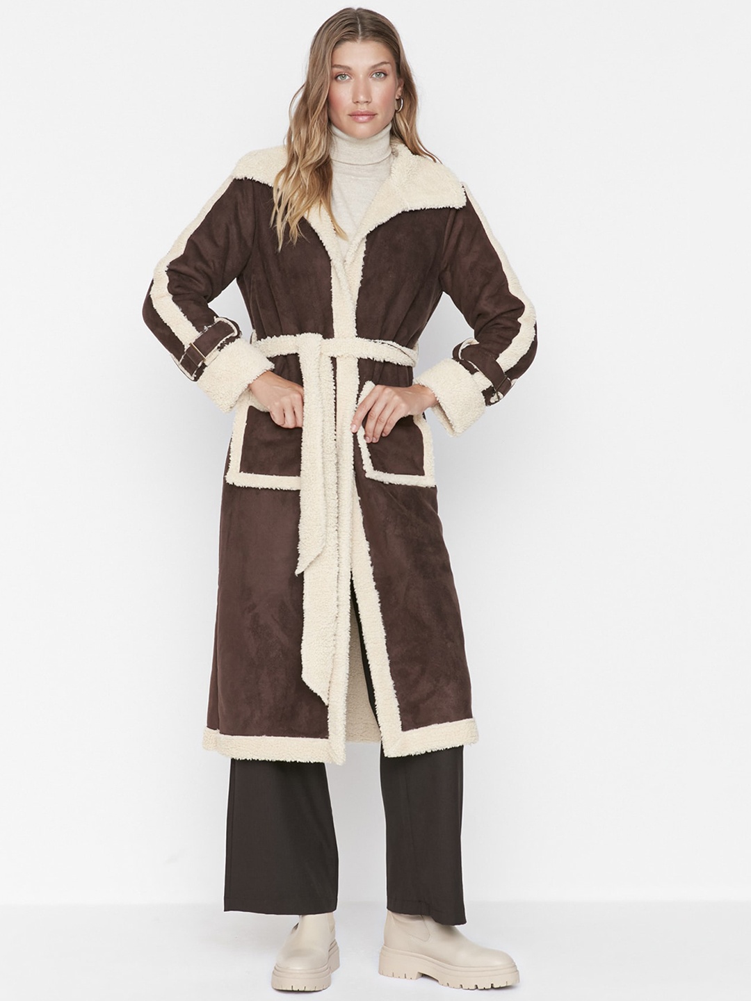 

Trendyol Women Longline Overcoat, Brown