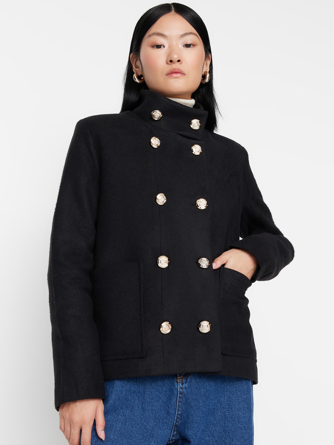 

Trendyol Women Double-Breasted Overcoat, Black
