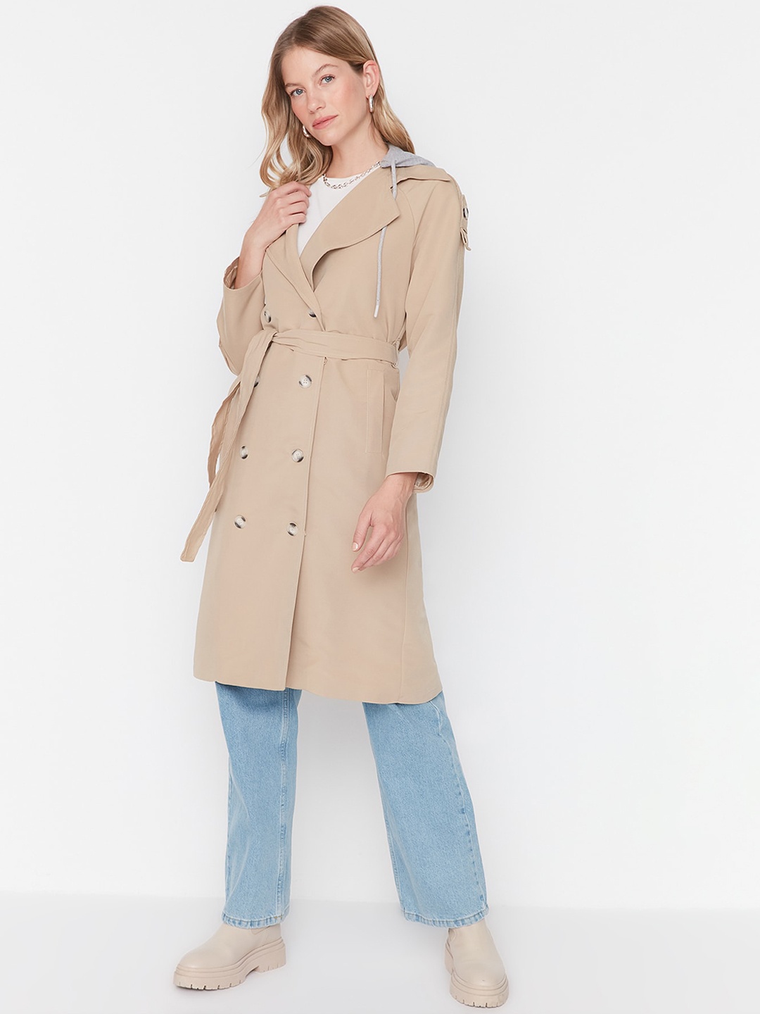 

Trendyol Knee-Length Double-Breasted Trench Coat, Beige