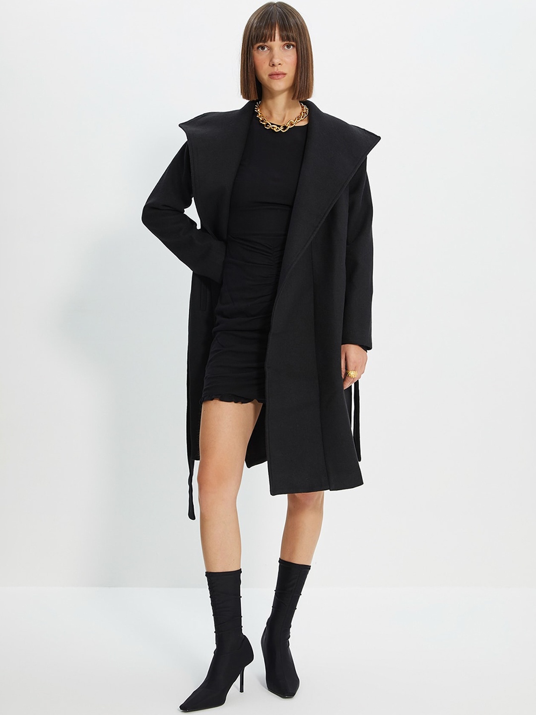 

Trendyol Women Double-Breasted Overcoat, Black