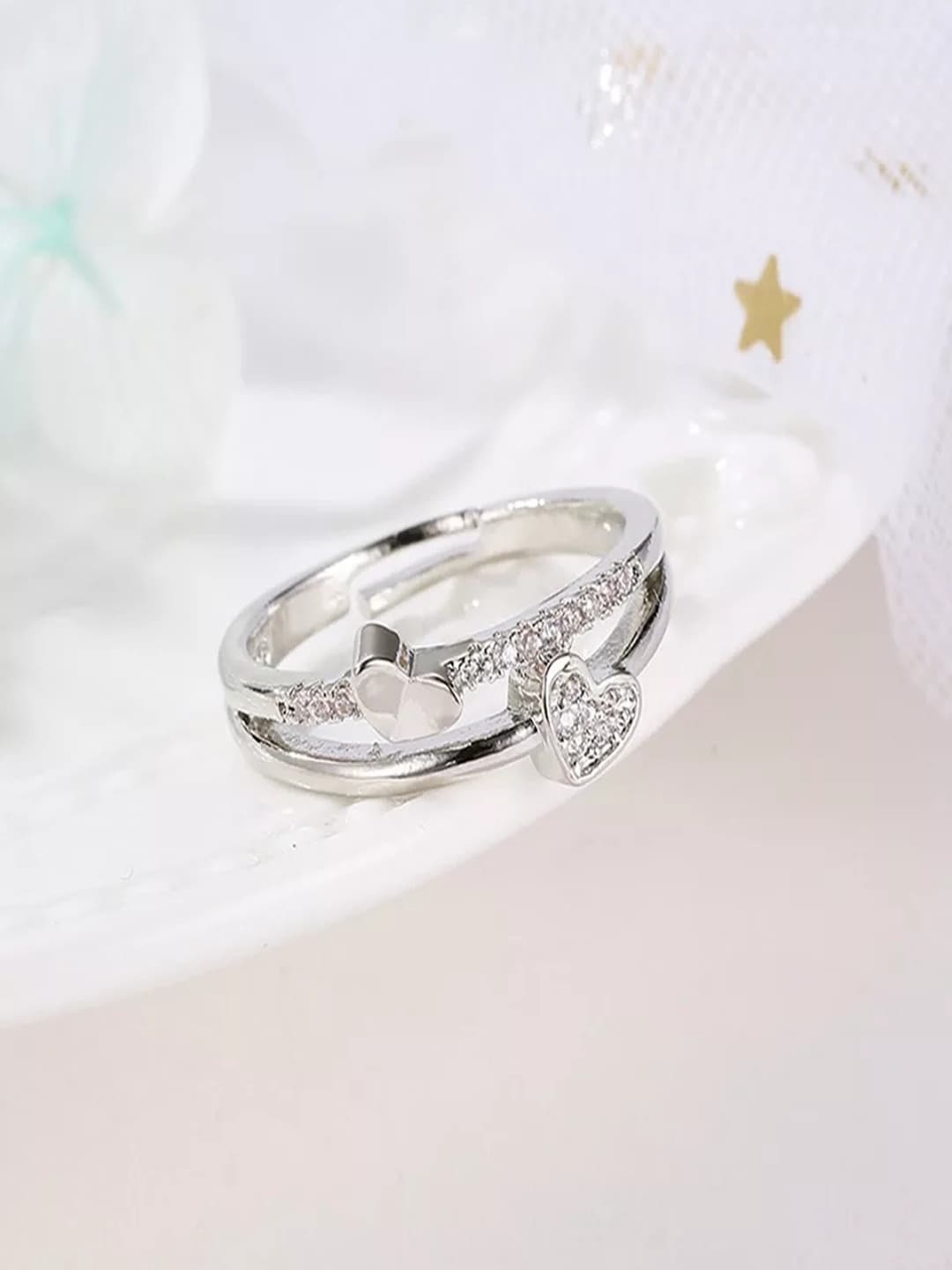 

UNIVERSITY TRENDZ Silver-Plated Crystal Studded Finger Ring