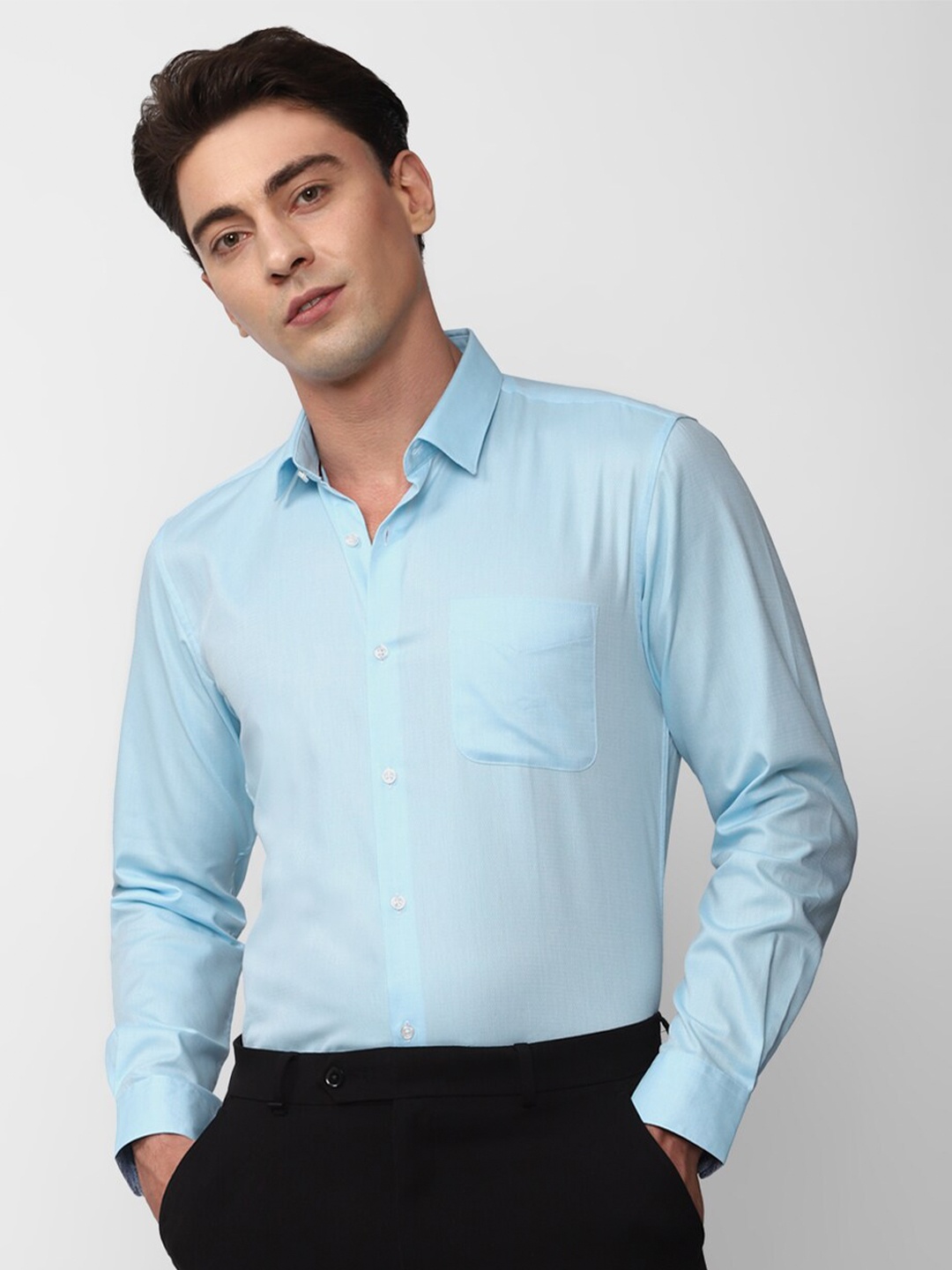 

Peter England Spread Collar Pure Cotton Formal Shirt, Blue
