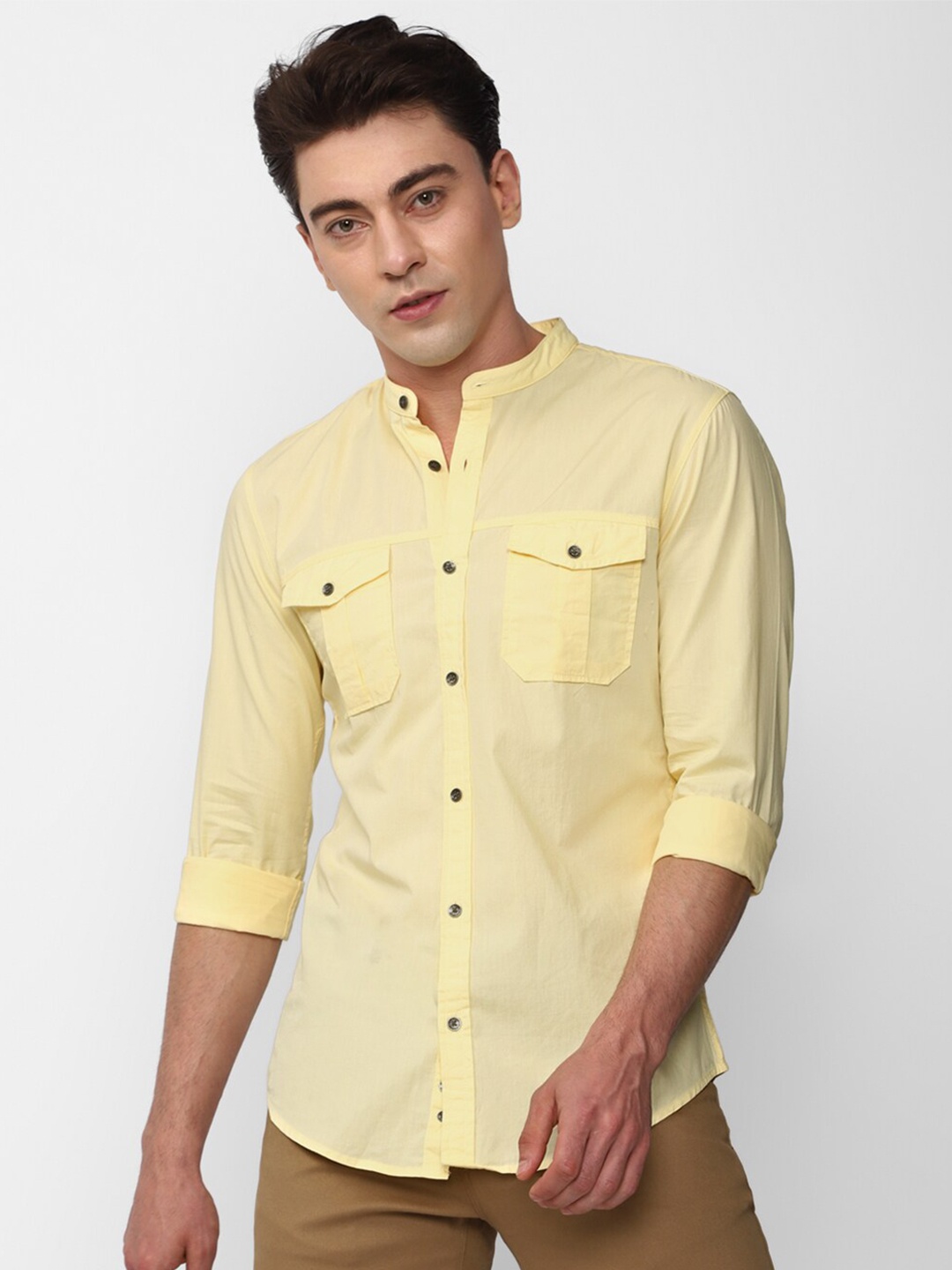 

Peter England Casuals Slim Fit Mandarin Collar Opaque Casual Shirt, Yellow