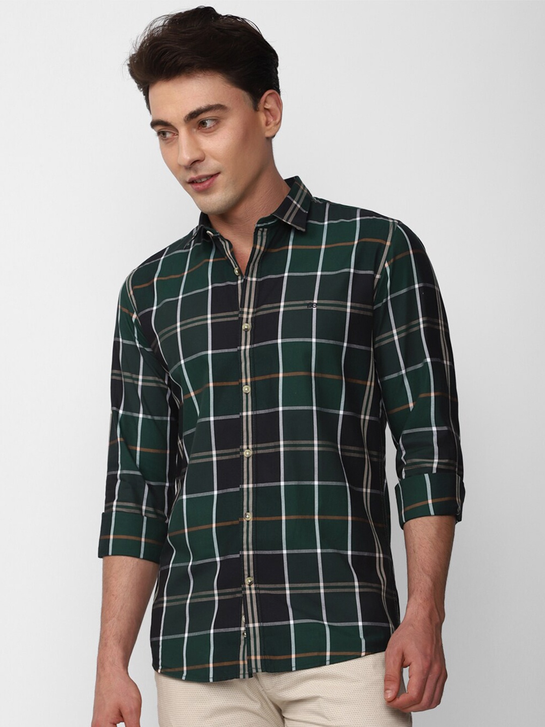 

Peter England Casuals Slim Fit Opaque Checked Casual Shirt, Green