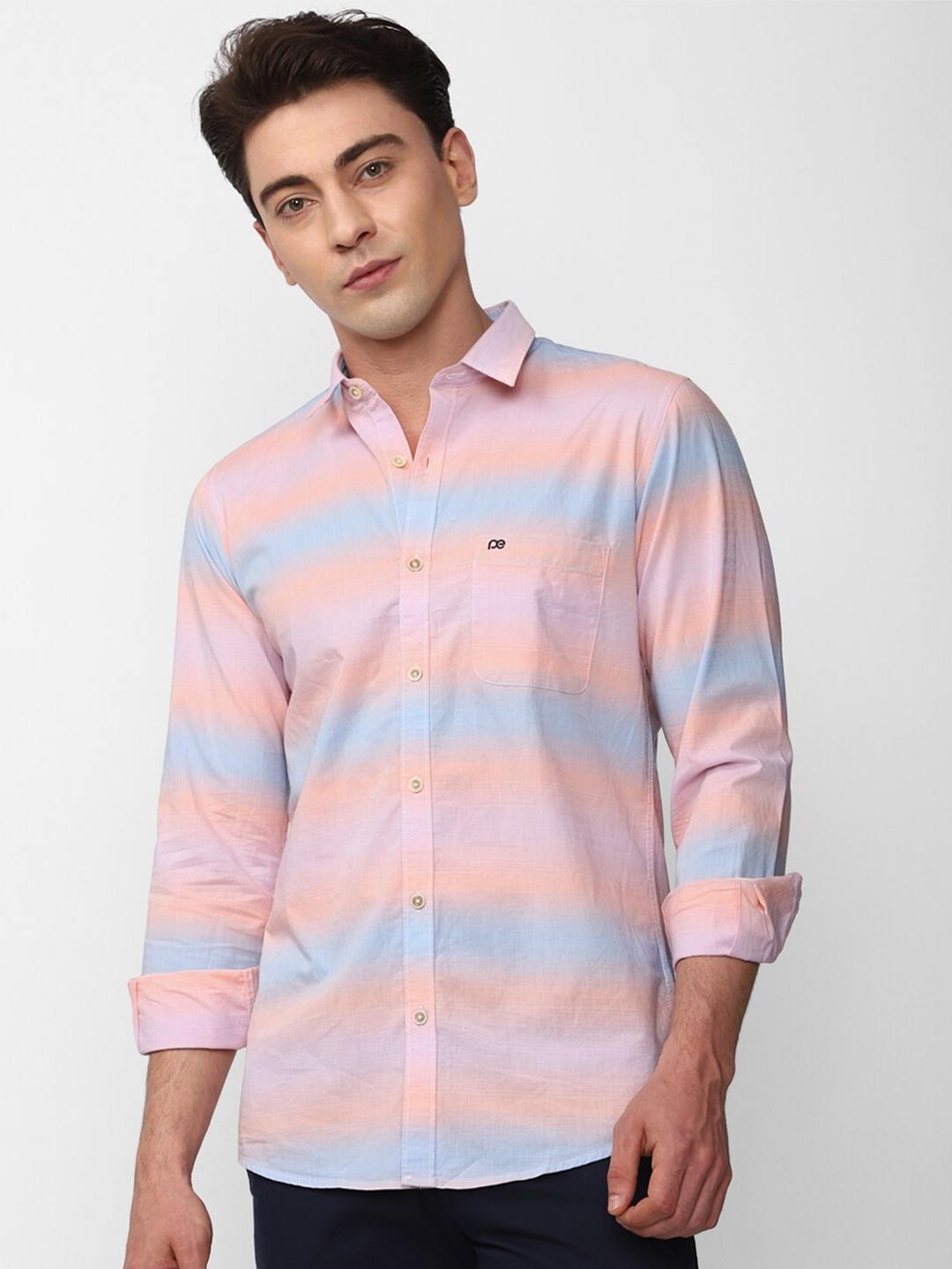 

Peter England Casuals Slim Fit Opaque Striped Ombre Effect Casual Shirt, Pink
