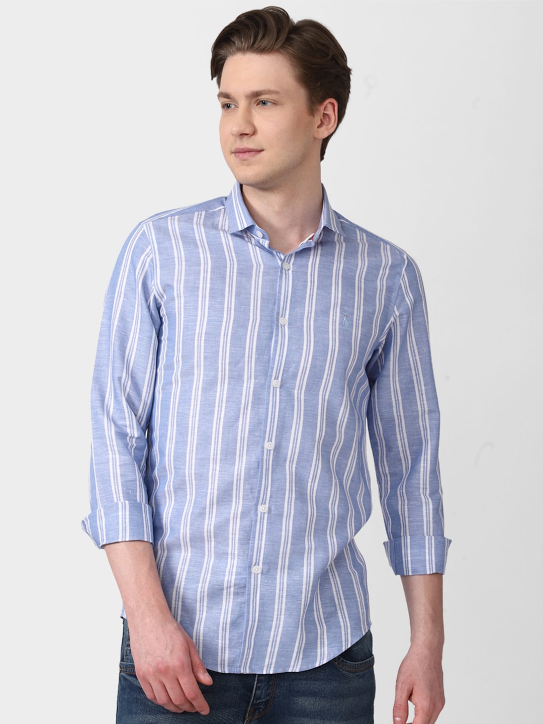 

SIMON CARTER LONDON Slim Fit Vertical Striped Casual Shirt, Blue