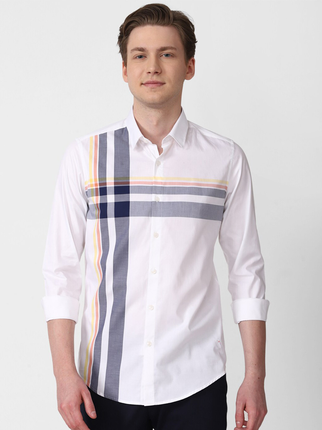 

SIMON CARTER LONDON Slim Fit Opaque Horizontal Striped Casual Shirt, White
