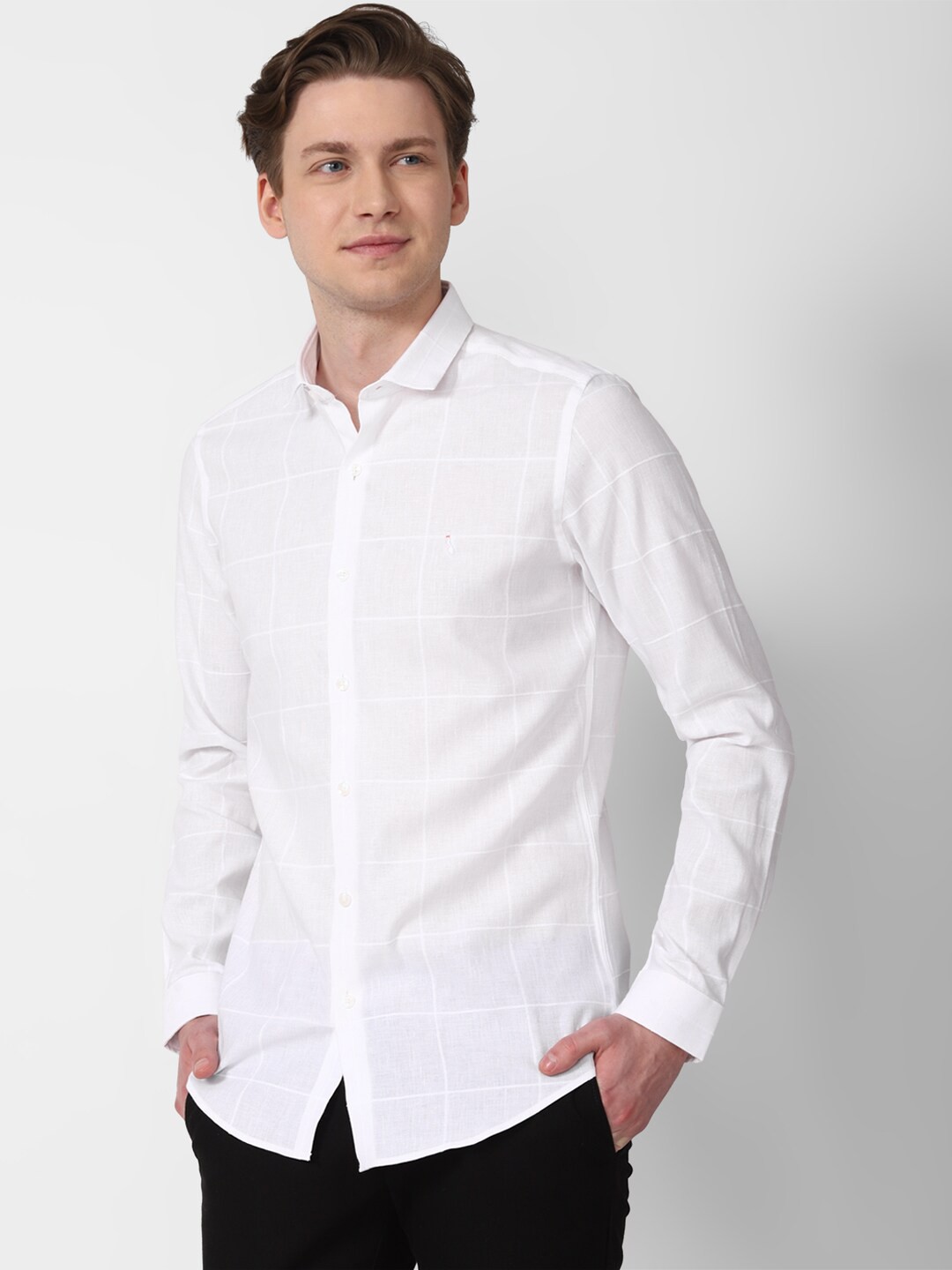 

SIMON CARTER LONDON Slim Fit Windowpane Checked Casual Shirt, White