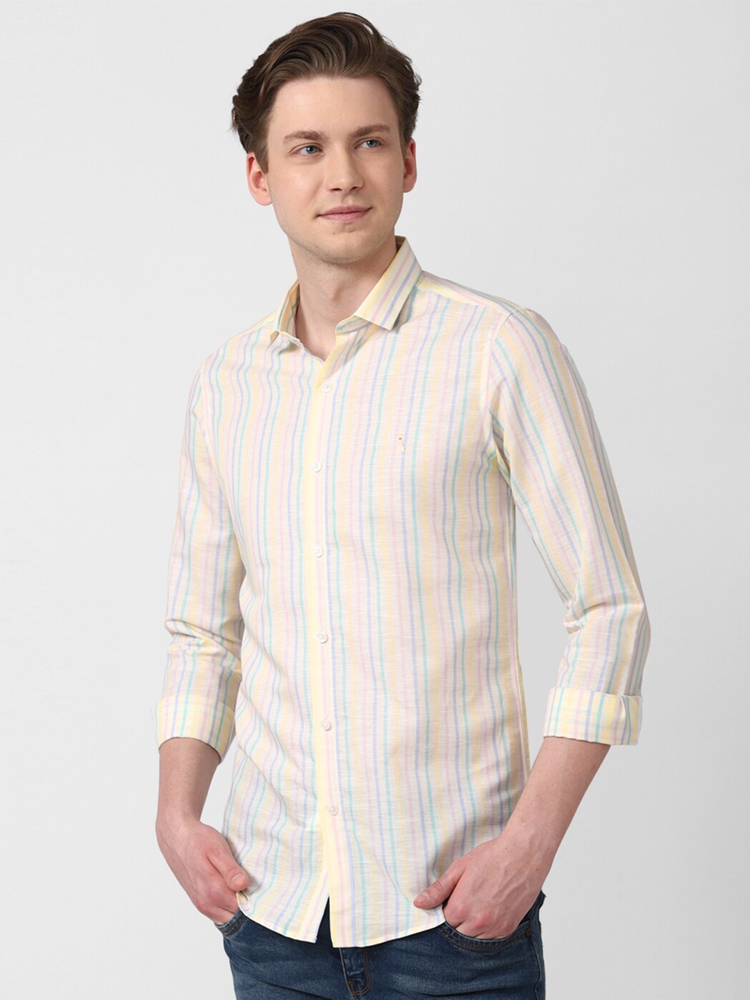 

SIMON CARTER LONDON Slim Fit Opaque Striped Casual Shirt, Yellow