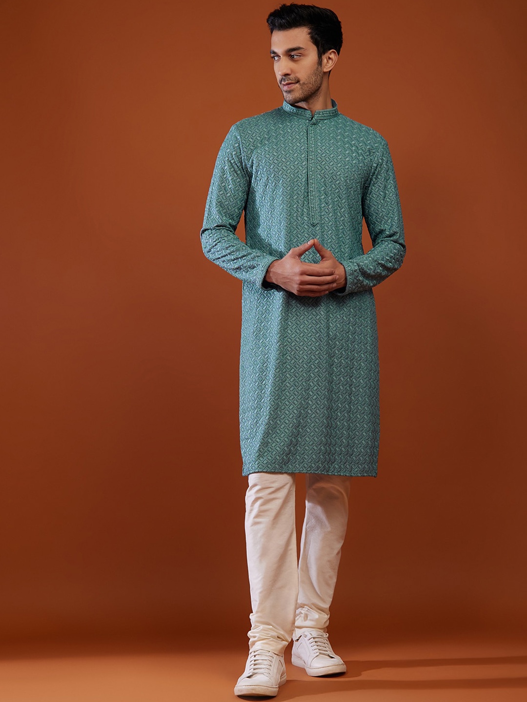 

KALKI Fashion Embroidered Pure Silk Kurta with Churidar, Green