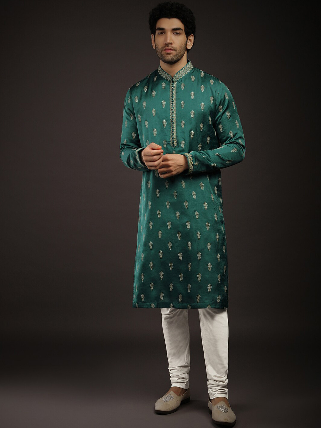 

KALKI Fashion Ethnic Motifs Printed Regular Kurta With Churidar, Teal