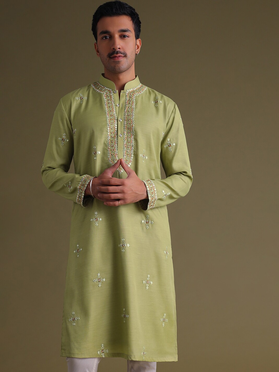 

KALKI Fashion Ethnic Motifs Embroidered Mirror Work Kurta with Churidar, Green