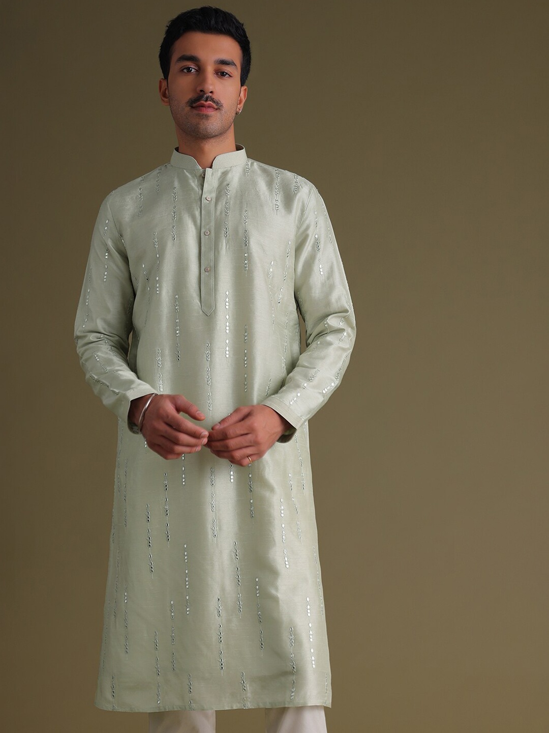 

KALKI Fashion Ethnic Motifs Embroidered Mirror Work Kurta with Churidar, Green