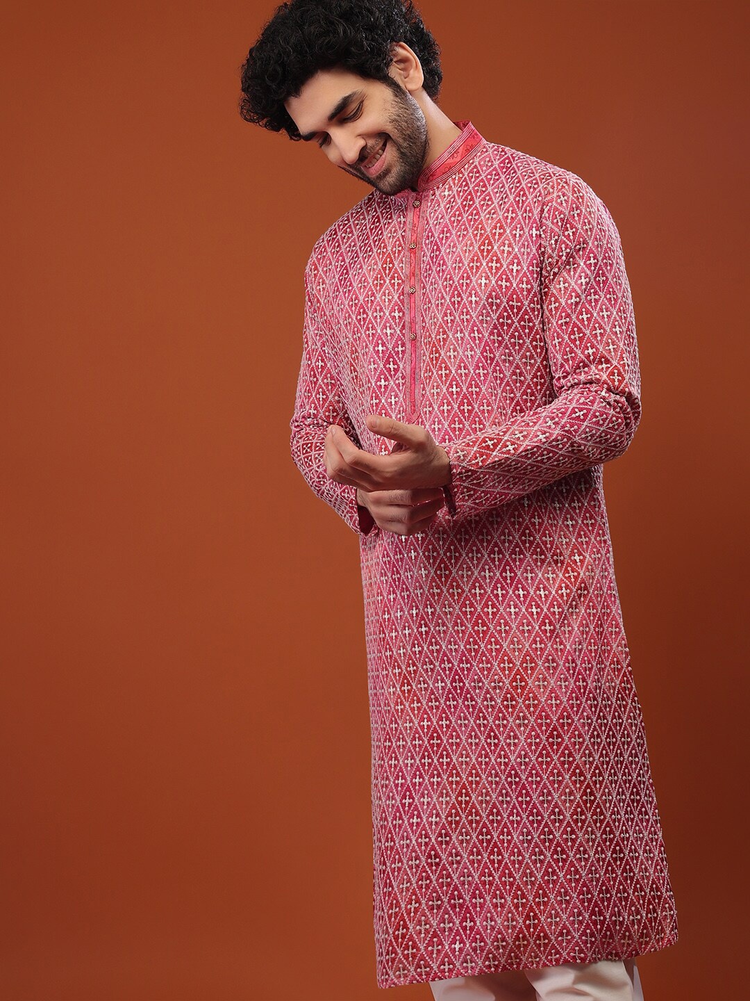

KALKI Fashion Ethnic Motifs Embroidered Kurta with Churidar, Pink