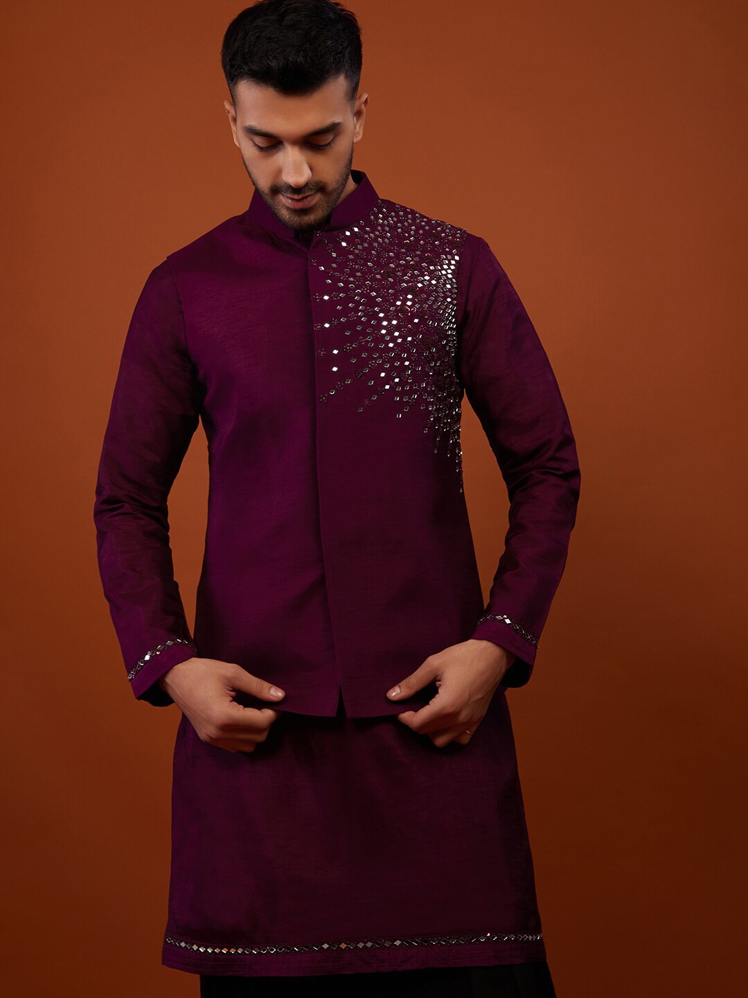 

KALKI Fashion Mandarin Collar Mirror Work Kurta with Salwar, Purple