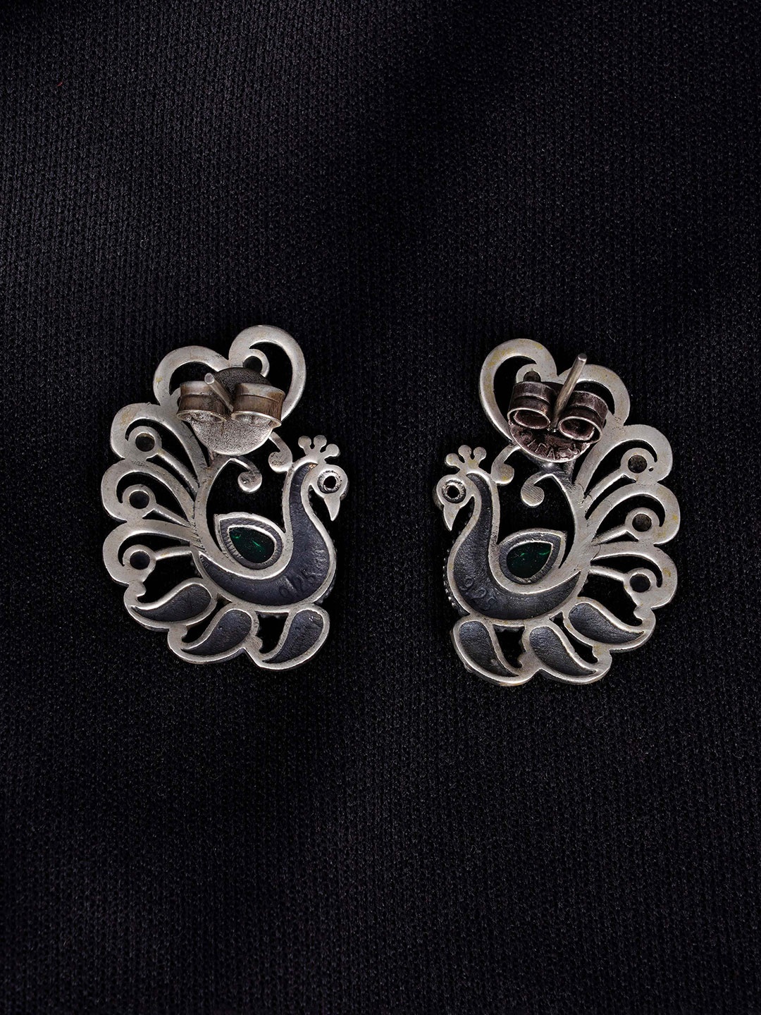 

Shyle 925 Sterling Silver Intricate Dancing Peacock Studs Earrings, Grey