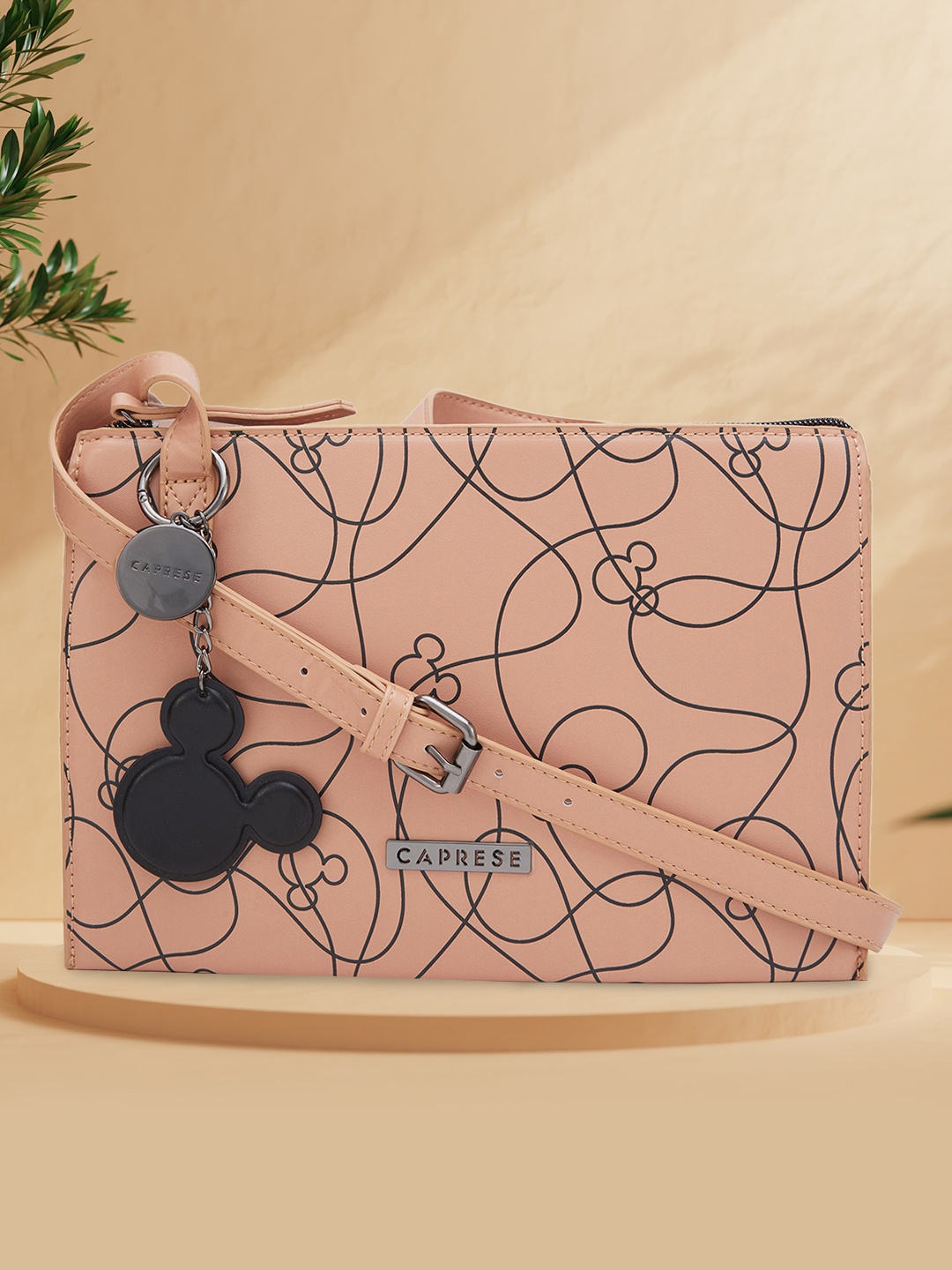 

Caprese Disney Inspired Mickey Mouse Printed Sling Bag, Beige