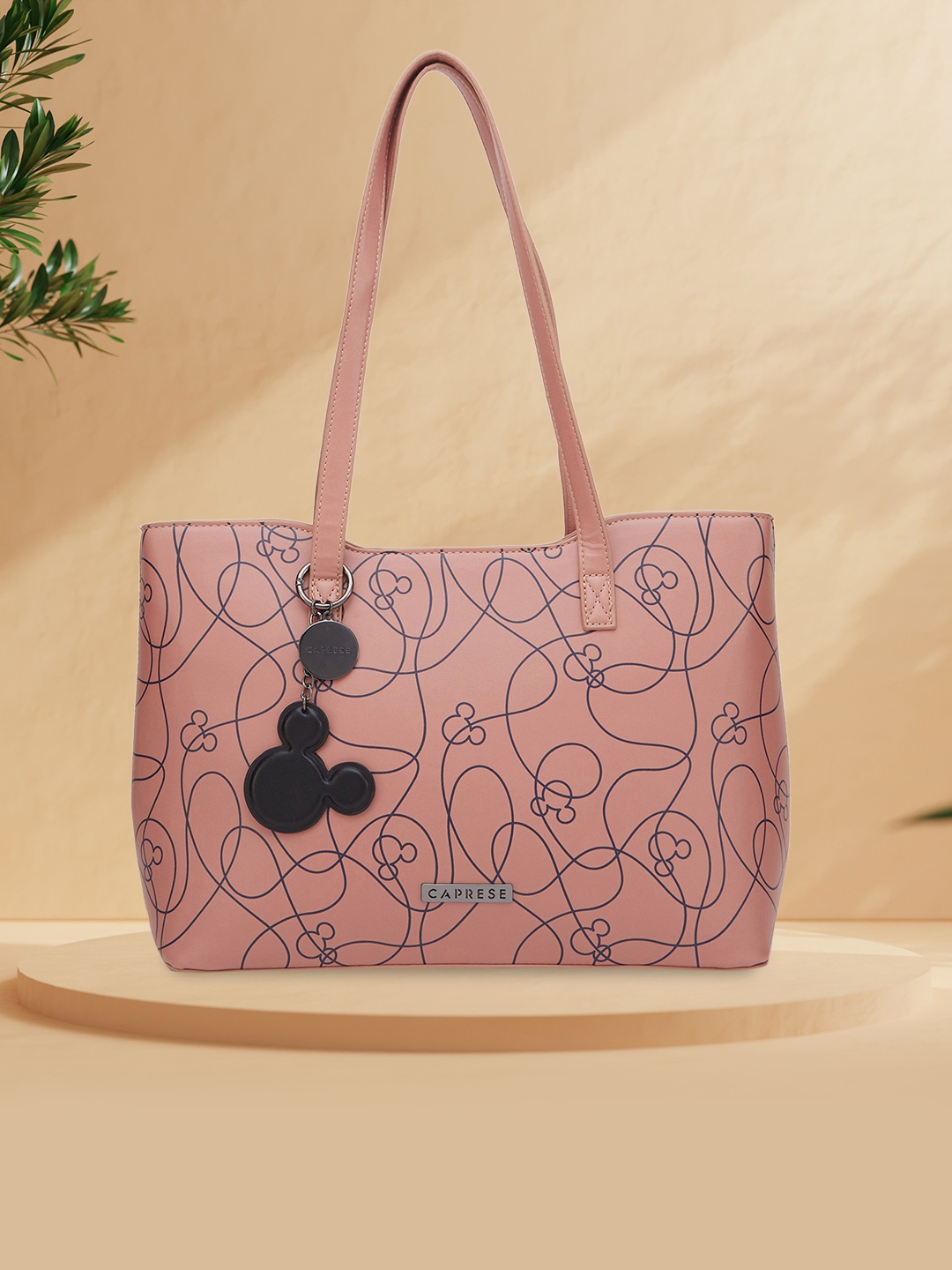 

Caprese Women Mickey Mouse Printed Structured Shoulder Bag, Peach