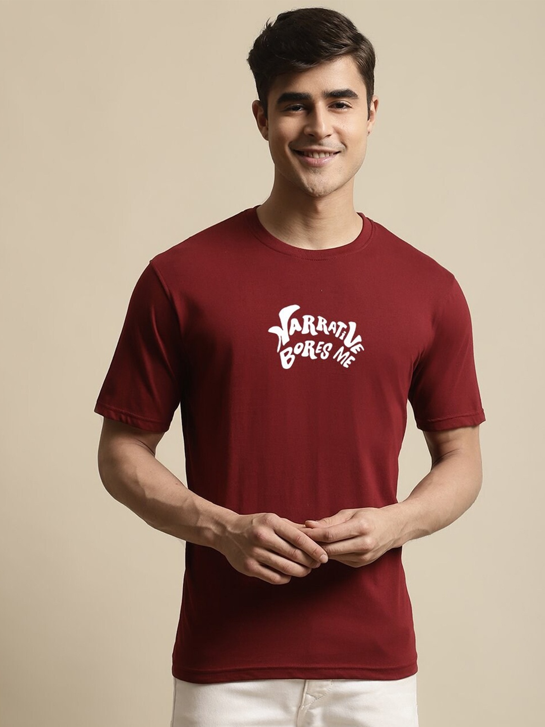 

Miaz Lifestyle Typography Printed Running Cotton T-shirt, Maroon