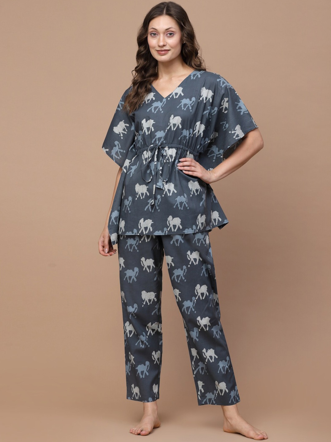 

Sweet Dreams Blue & Grey Conversational Printed Pure Cotton Night Suit