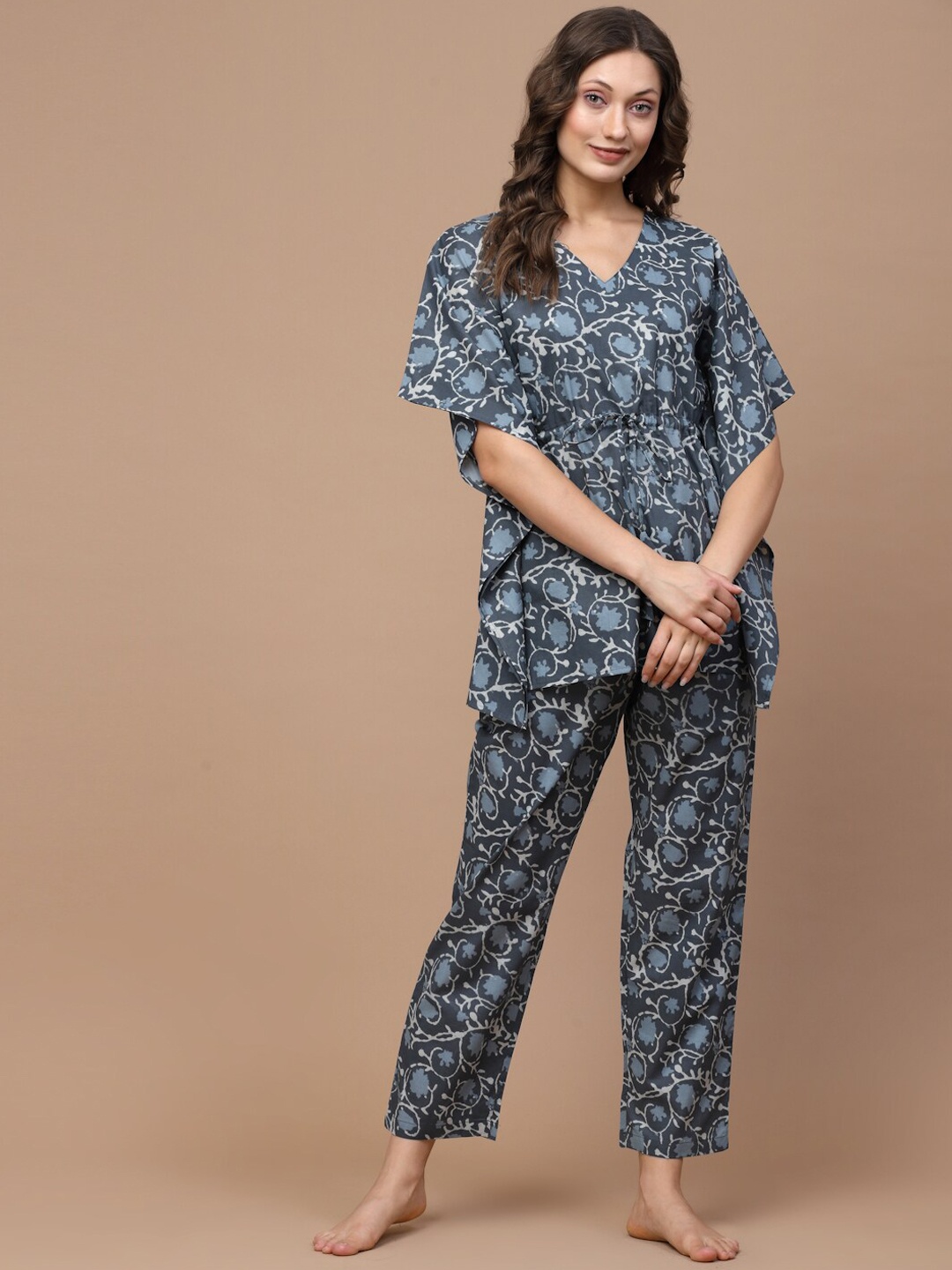 

Sweet Dreams Blue & White Floral Printed Pure Cotton Night Suit