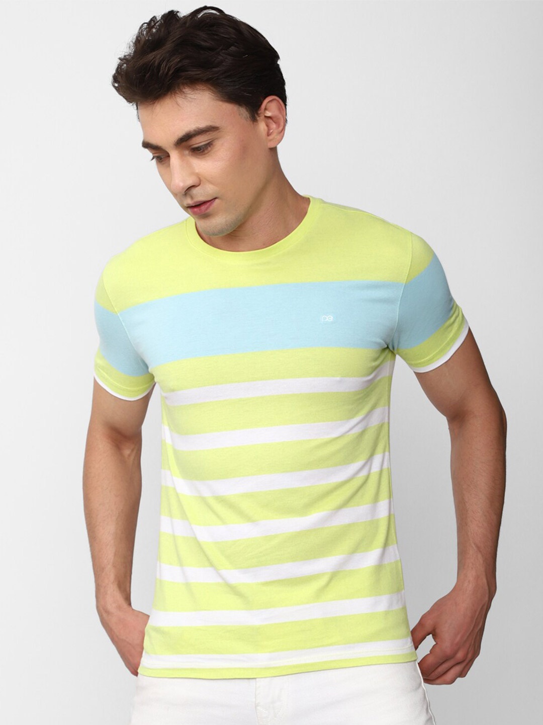 

Peter England Casuals Striped Slim Fit Pure Cotton T-Shirt, Yellow