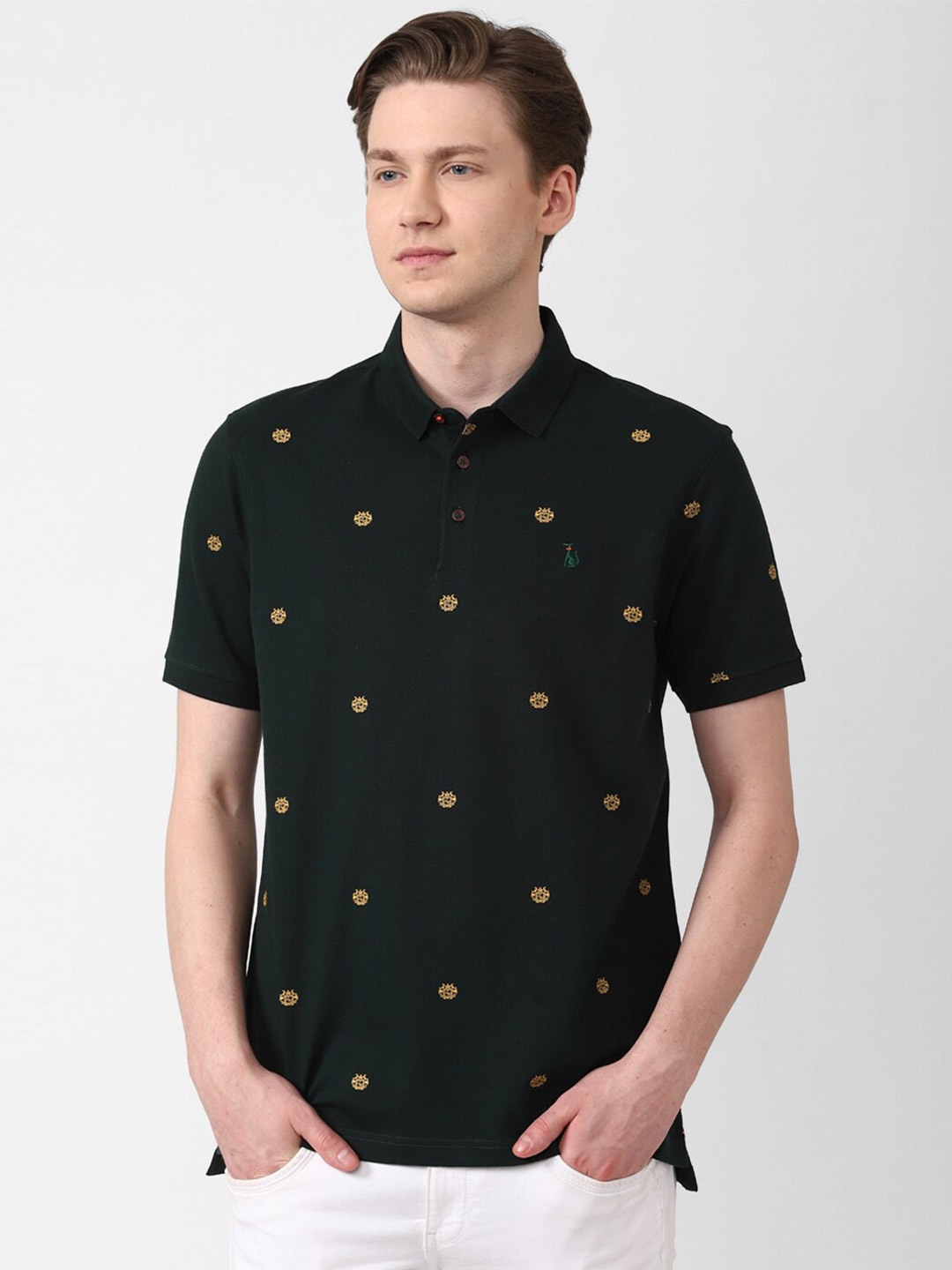 

SIMON CARTER LONDON Conversational Printed Polo Collar Slim Fit T-shirt, Green