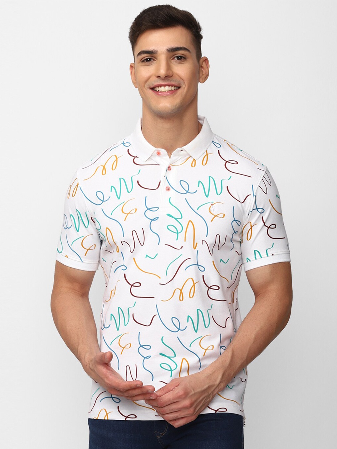 

SIMON CARTER LONDON Slim Fit Abstract Printed Polo Collar T-shirt, White