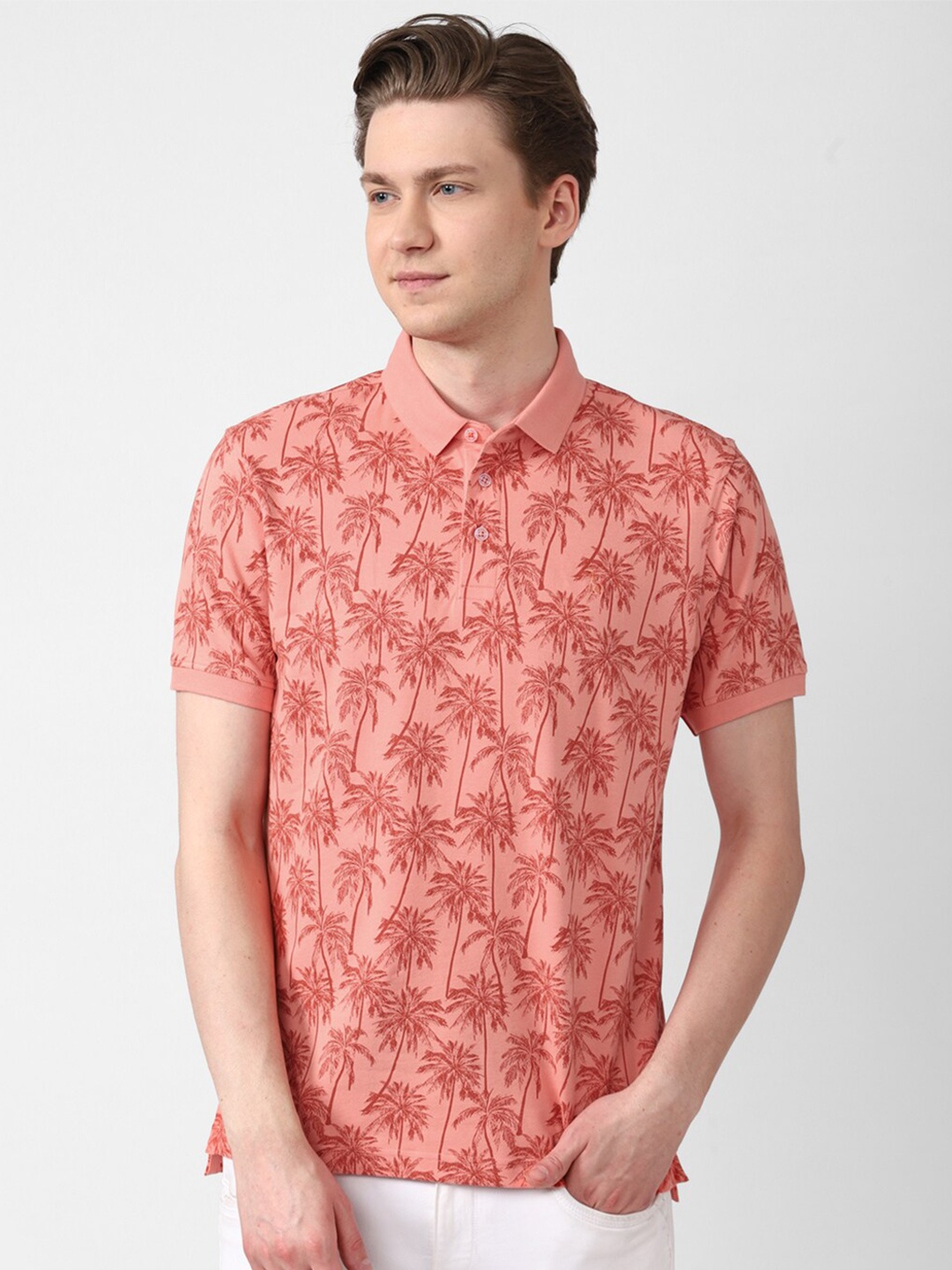 

SIMON CARTER LONDON Tropical Printed Polo Collar Slim Fit T-shirt, Pink