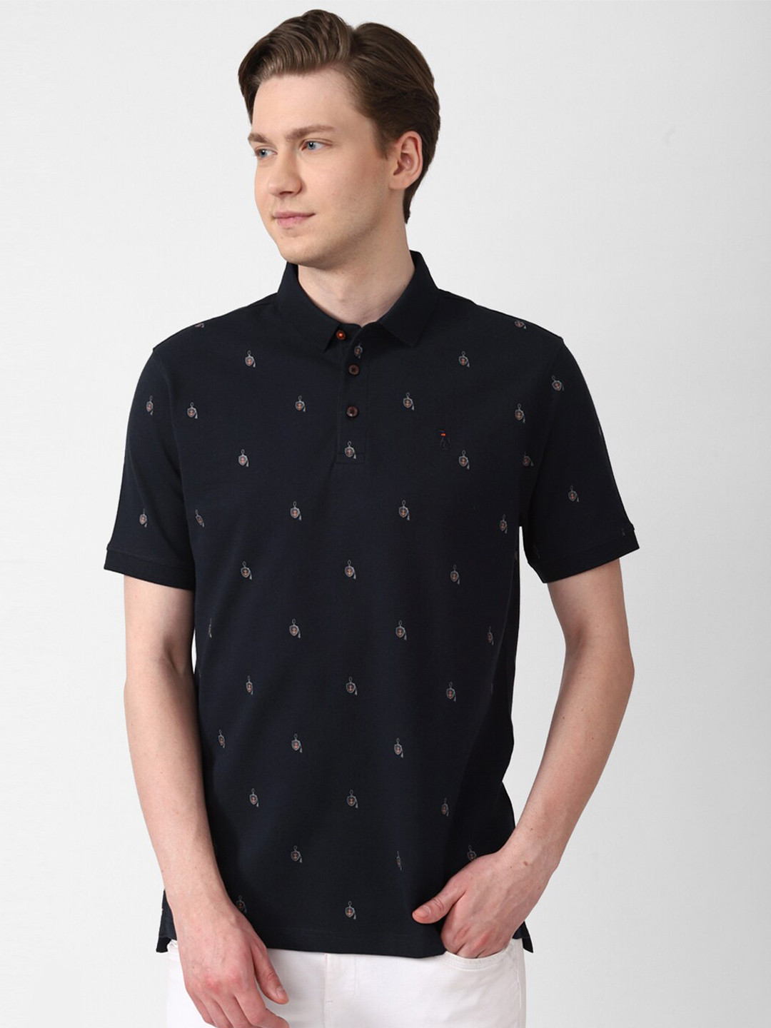 

SIMON CARTER LONDON Conversational Printed Polo Collar Slim Fit T-shirt, Navy blue