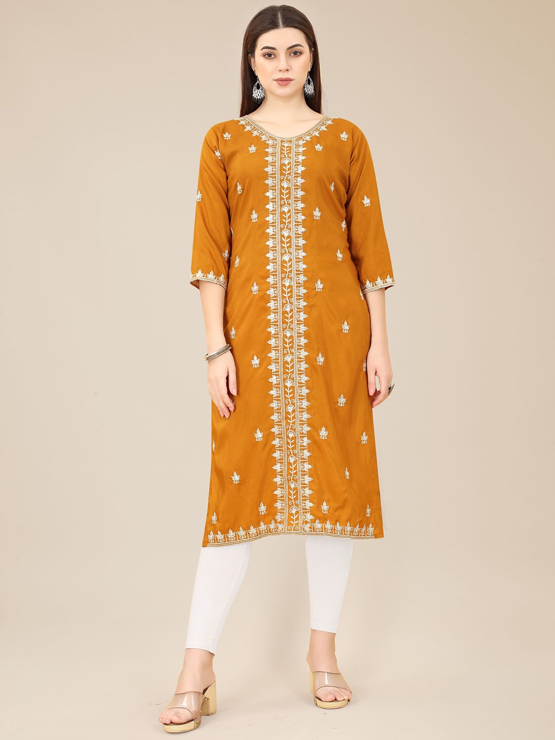 

VAIRAGEE Ethnic Motifs Embroidered Sequinned Kurta, Mustard