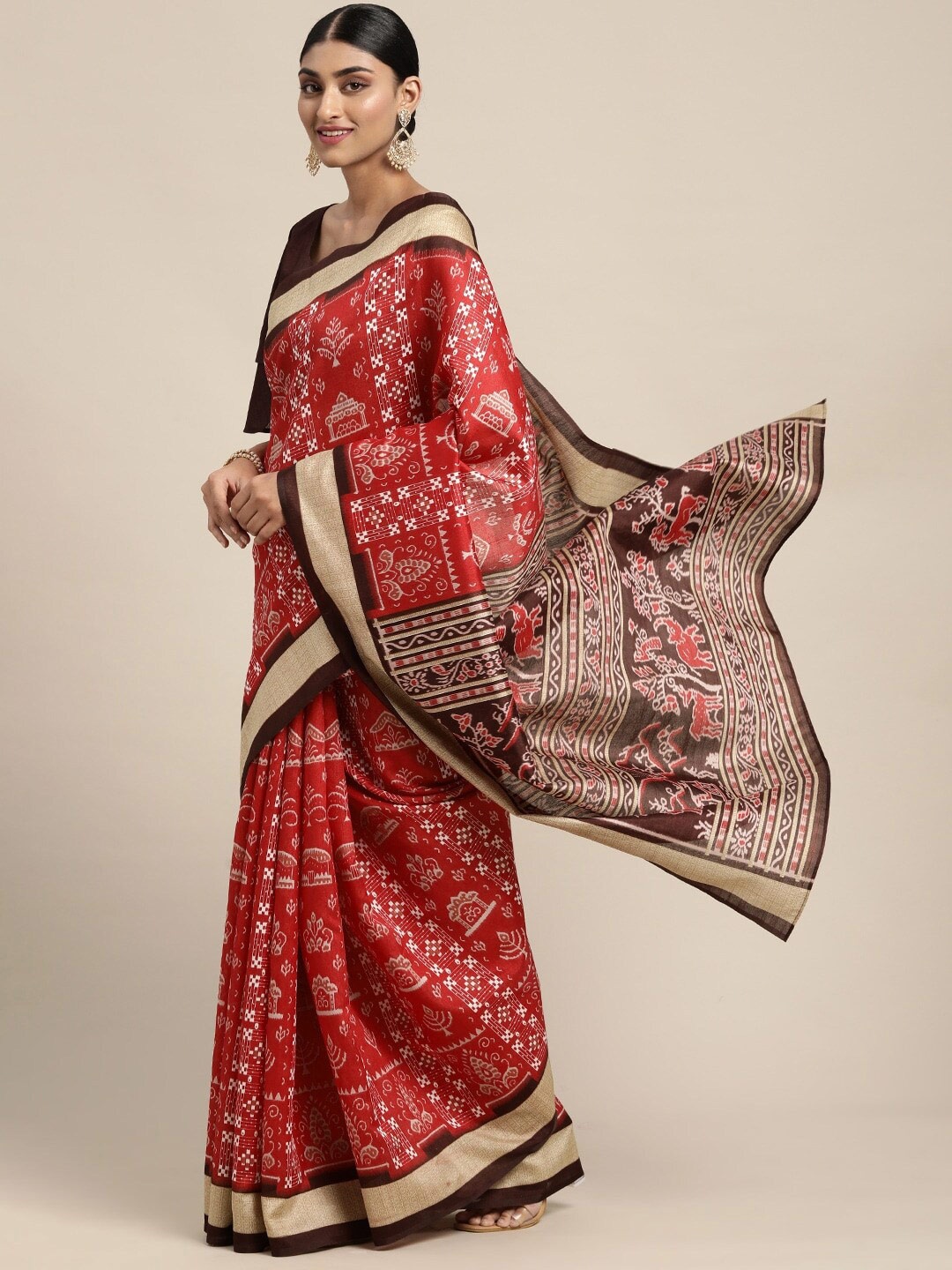 

Anouk Rustic Red & White Warli Woven Design Sambalpuri Saree