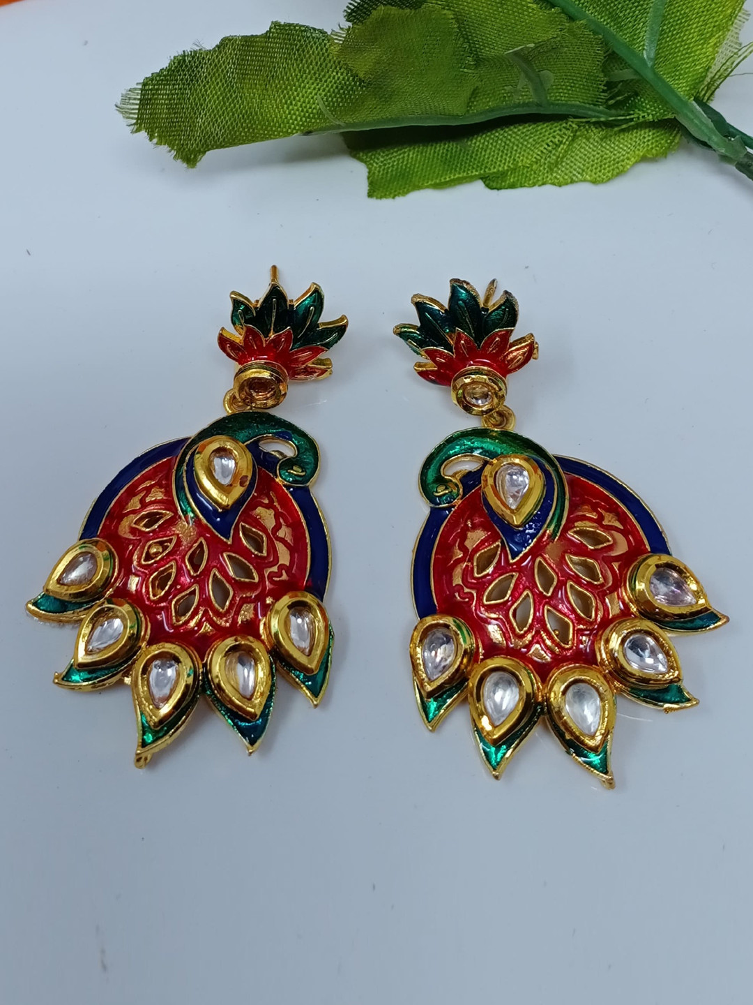 

STEORRA JEWELS Gold-Plated Peacock Shaped Drop Earrings