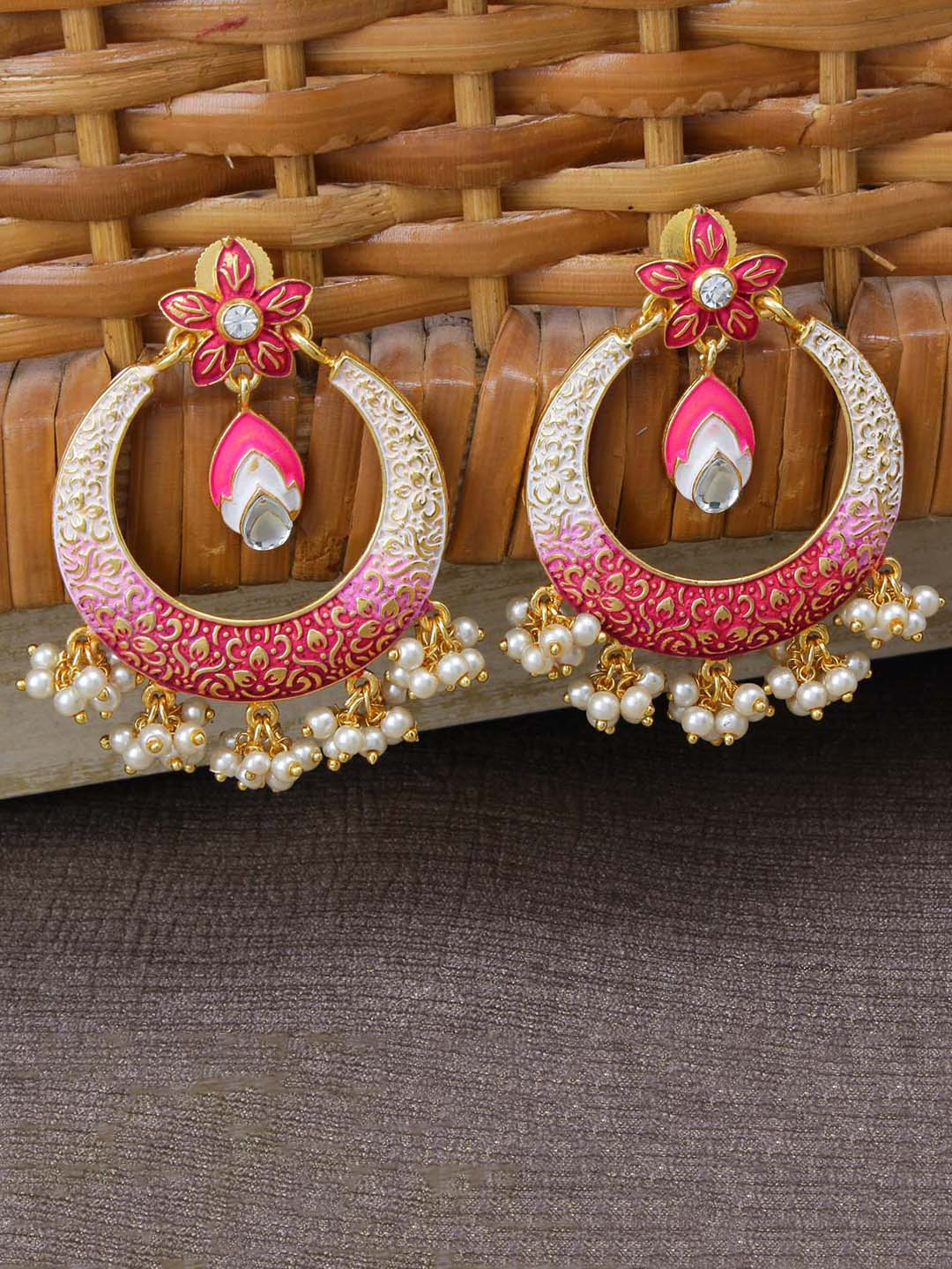 

STEORRA JEWELS Gold-Plated Contemporary Chandbalis Earrings
