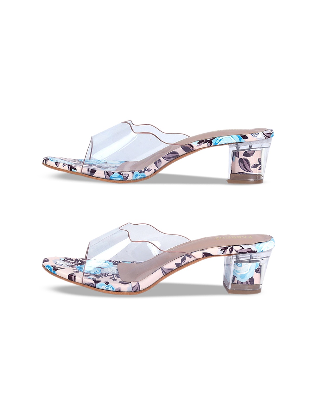 

FABBHUE Printed Block Heel Mules, Peach
