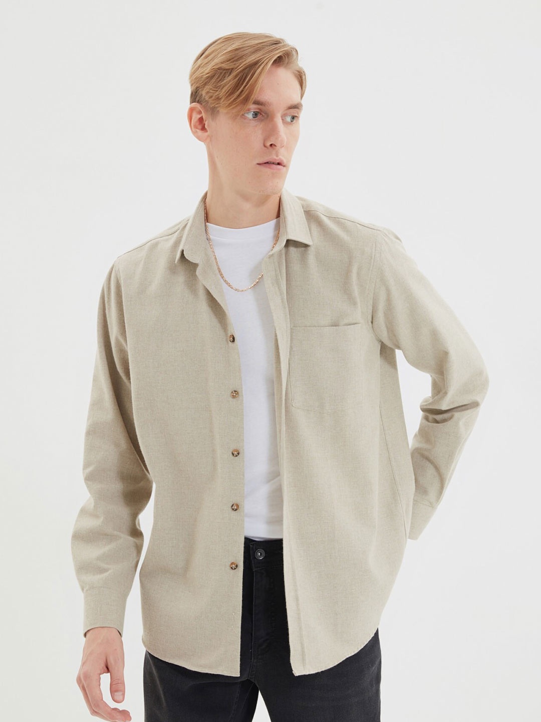 

Trendyol Spread Collar Long Sleeves Casual Shirt, Beige