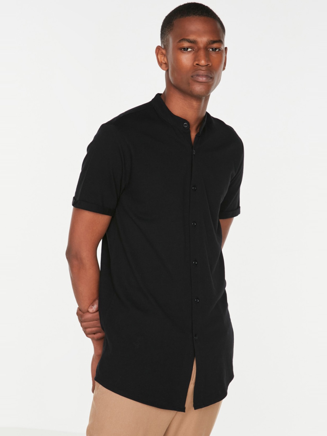

Trendyol Band Collar Pure Cotton Casual Shirt, Black