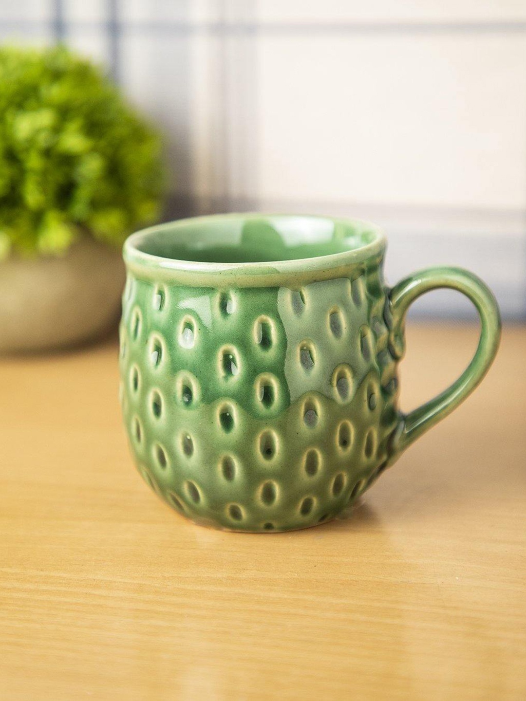 

MARKET99 Studio Green Geometric Textured Ceramic Glossy Mug - 250 ML
