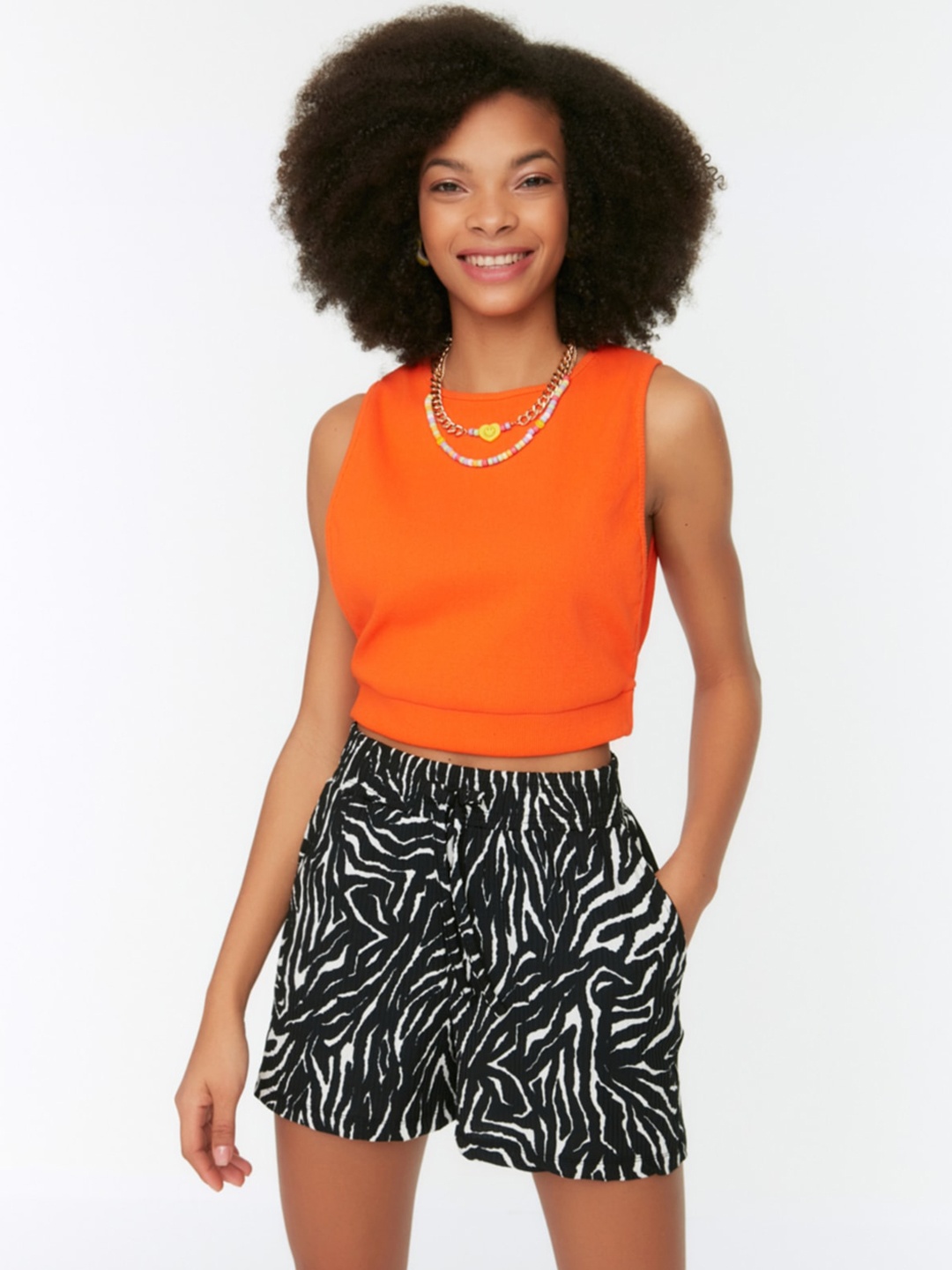 

Trendyol Women Animal Printed Mid-Rise Shorts, White