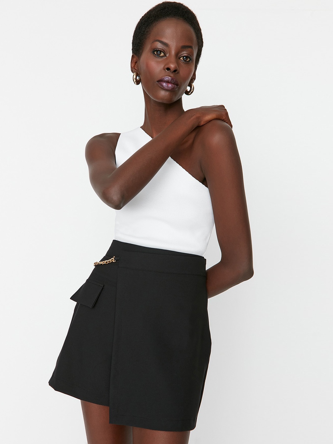 

Trendyol Overlap Panel Mini Skort Skirt, Black