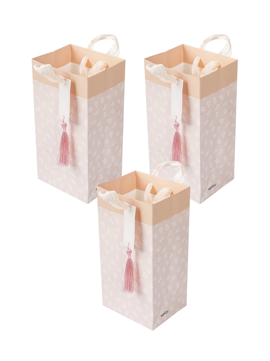 

MARKET99 Set Of 3 Shopper Tote Bag With Tasselled, Peach