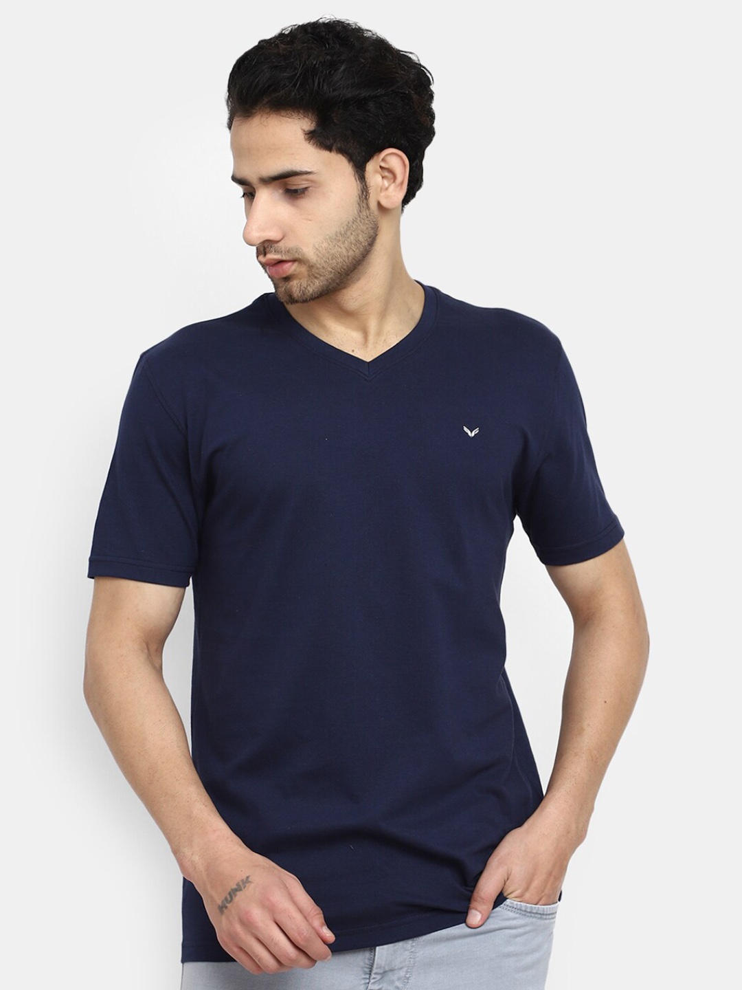 

V-Mart V-Neck Cotton Slim Fit Casual T-shirt, Navy blue