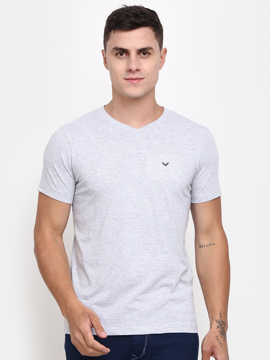 

V-Mart Casual Cotton Slim Fit T-shirt, Grey melange